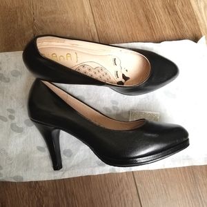 DIANA 1988 Black Leather Cushioned 3" Heels 1 cm Platform Rubber Soles